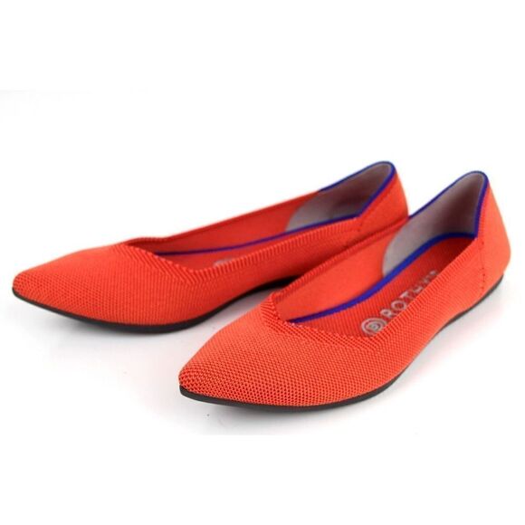 Rothy's ORANGE TEXTILE BLUE TRIM POINTED TOE FLAT BALLET SLIP ON SHOES Sz 8W - Picture 2 of 9